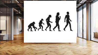 Man evolution. Silhouette progress growth development. Neanderthal and monkey, homo-sapiens or hominid, primate or ape with weapon spear or stick or stone. Vector illustration Wall mural