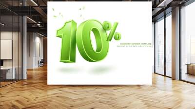 10% discount template, 3D letters, used for promotional advertisements in special sales. Isolated on white background. Realistic vector file. Wall mural