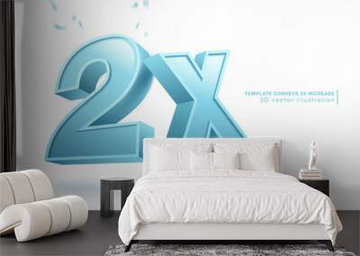 Blue number symbol 2x. 3D vector illustration template. Isolated on white background. Wall mural