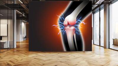 Knee pain and pain throbbing into the bone Inflammatory disease of the knee joint on black background. Realistic 3d vector file. Wall mural