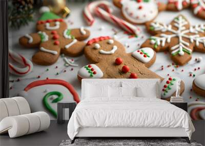 Festive Christmas cookies with intricate icing and holiday charm for a cozy seasonal celebration display Wall mural