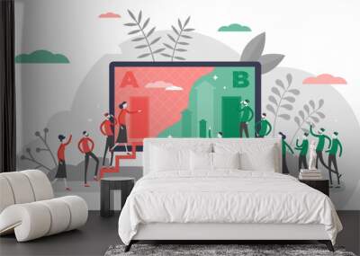 A B split test marketing concept, flat tiny persons illustration with two people groups, transparent background. User experience test resulting in better conversions. Wall mural