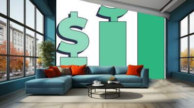 A bar graph with each bar topped with a dollar sign, symbolizing financial growth and increasing profits. Wall mural