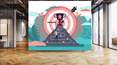 Achievement illustration, transparent background. Flat tiny success award persons concept. Business growth and finance development strategy. Work promotion process and victory celebration. Wall mural