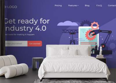 Automation flat tiny person vector illustration landing page template design Wall mural