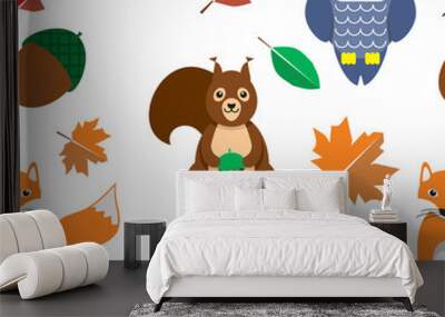 Autumn background wild animal pattern Wall mural