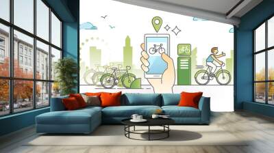 Bike sharing as public ride for urban city transportation outline concept Wall mural