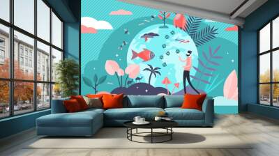 Biodiversity vector illustration. Flat tiny various wildlife person concept Wall mural