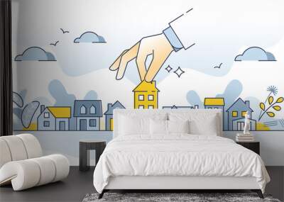 Choose property as find, purchase and pick real estate home outline concept Wall mural