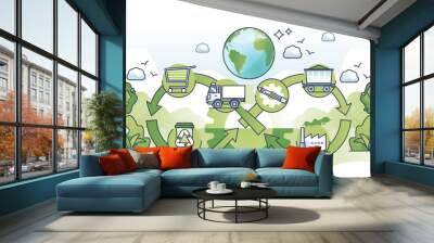 Circular economy with eco resource usage for manufacturing outline concept. Continuous product making from sustainable materials and recycling possibility vector illustration. Reuse to reduce waste. Wall mural