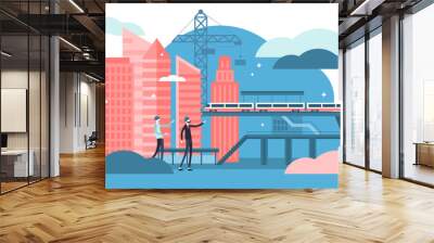 Civil engineering illustration, transparent background.Tiny construction job persons concept.Building design and maintenance work. Wall mural