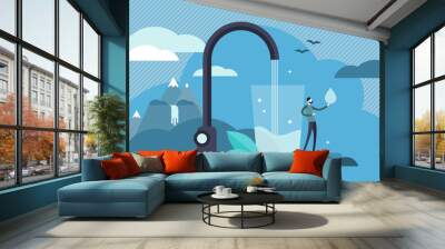 Clean water vector illustration. Tiny drinking fresh potable person concept Wall mural