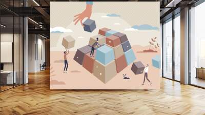 Collaborative learning and teamwork business strategy tiny person concept. Growth and development together with unity and support vector illustration. Cooperation for common target and goal success. Wall mural