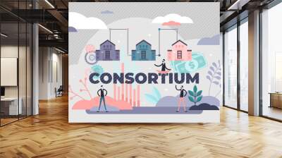 Consortium partnership strategy, flat tiny persons vector illustration Wall mural