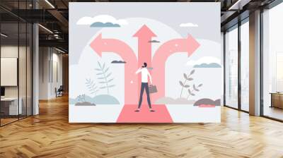 Crossroads as business strategy choice and future options tiny person concept Wall mural