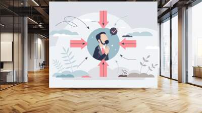 Customer centric strategy and buyer focused approach tiny person concept. Cooperation mission and objective for best consumer satisfaction and feedback as central target point vector illustration. Wall mural