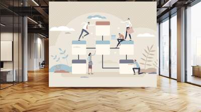 Database design as effective file folder organization and structure tiny person concept. User friendly website development with information storage system model vector illustration. Server management. Wall mural