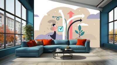 Decision making illustration, transparent background. Flat tiny choose options person concept. Career, life and question decisions process visualization. Wall mural