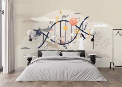 DNA science and evolution research as genetic data study tiny person concept Wall mural