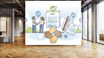 Donor advised funds or DAF as investing type with agreement outline concept. Donation and contribution with option to grow assets or giving account established at public charity vector illustration. Wall mural