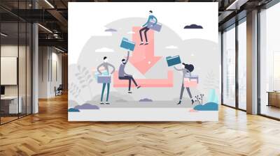 Downloadable concept illustration, transparent background. File sharing flat tiny persons concept. Abstract scene with folders on IT server or cloud. Wall mural