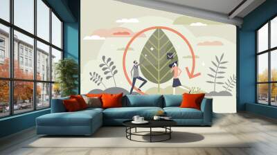 Ecology as saving sustainable green forest environment tiny person concept Wall mural