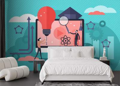 EdTech vector illustration. Flat tiny educational learning persons concept. Wall mural