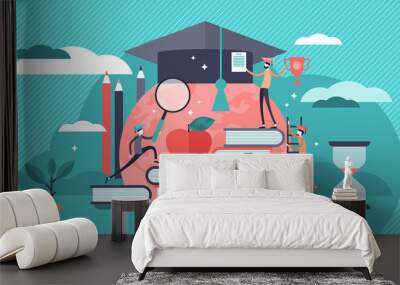 Education vector illustration. Flat tiny knowledge learning person concept. Wall mural