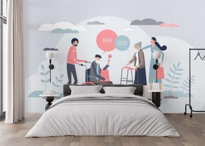 Elderly care as retirement senior support and assistance tiny person concept Wall mural