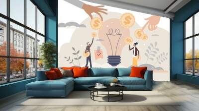 Fundraising as gathering voluntary financial contribution tiny person concept, transparent background. Innovative startup business money support from community illustration. Wall mural