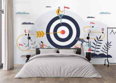 Goal setting as action plan for employee motivation tiny person concept, transparent background. Achieve target with effective and smart staff leadership illustration. Wall mural