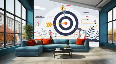 Goal setting as action plan for employee motivation tiny person concept. Achieve target with effective and smart staff leadership vector illustration. Guide company towards objectives and ambitions. Wall mural