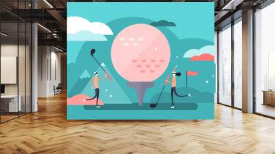 Golf vector illustration. Flat tiny fun lawn ball game hobby person concept Wall mural