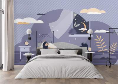 Good night sleep and sweet dreams as healthy relaxation tiny person concept Wall mural