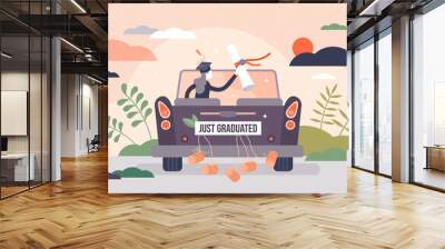 Graduation celebration concept, tiny person vector illustration Wall mural