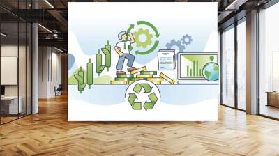 Green economy and environmental global business development outline concept. Save earth with sustainable projects and nature friendly investments vector illustration. Company with future bio vision. Wall mural