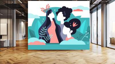 Hairstyle illustration, transparent background. Flat tiny female face fashion person concept. Woman head haircut with different shapes. Stylish and attractive professional saloon outcome collection. Wall mural