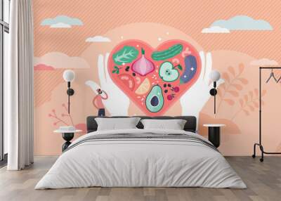 Healthy nutrition vector illustration. Vegetables flat tiny persons concept Wall mural