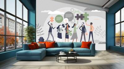 HR employee engagement with work motivation for loyalty tiny person concept Wall mural