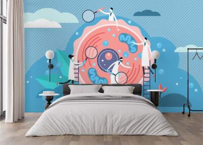 Human cell vector illustration. Tiny stylized microbiology persons concept. Wall mural