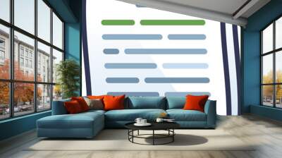 Illustration of a document sheet with text and a seal, symbolizing official paperwork. Wall mural