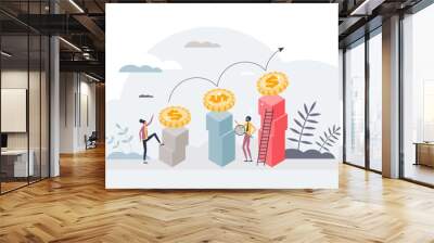 Increase in sales with profit growth and financial rise tiny person concept, transparent background. Business statistics development with earnings visualization and better budget stats illustration. Wall mural