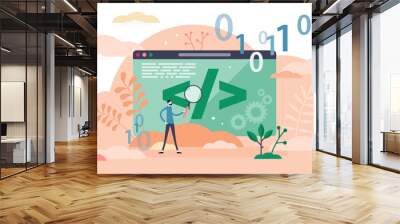 Learn coding illustration, transparent background.IT education process in flat tiny persons concept. Wall mural