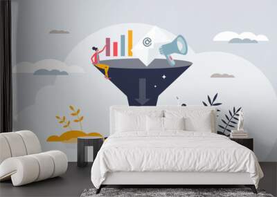 Marketing automation for advertising campaign management tiny person concept. Effective, smart, productive content creation using technology for automated business communication vector illustration. Wall mural