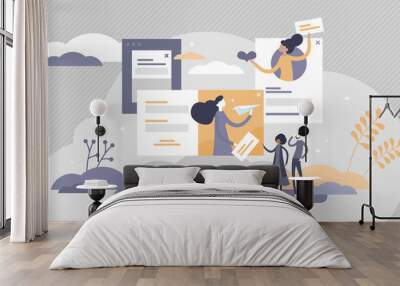 Marketing pop-up advertisement flat tiny person concept vector illustration Wall mural