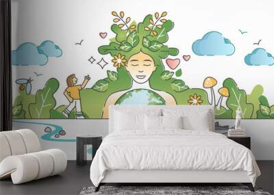 Mother earth as environmental, ecological and green planet outline concept Wall mural