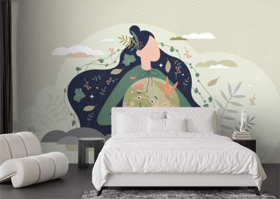 Mother earth as environmental ecological and green planet tiny person concept Wall mural