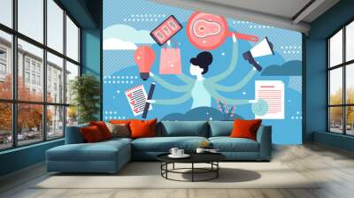 Multitasking vector illustration. Flat tiny busy work list persons concept. Wall mural