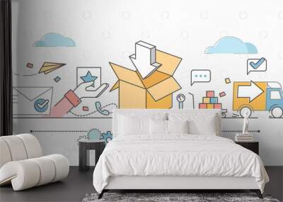 Order fulfillment e-commerce business outline concept vector illustration Wall mural