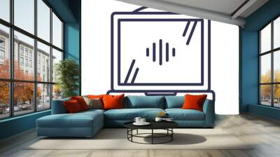 Outline of a laptop with a sound wave symbol, representing digital audio technology. Wall mural